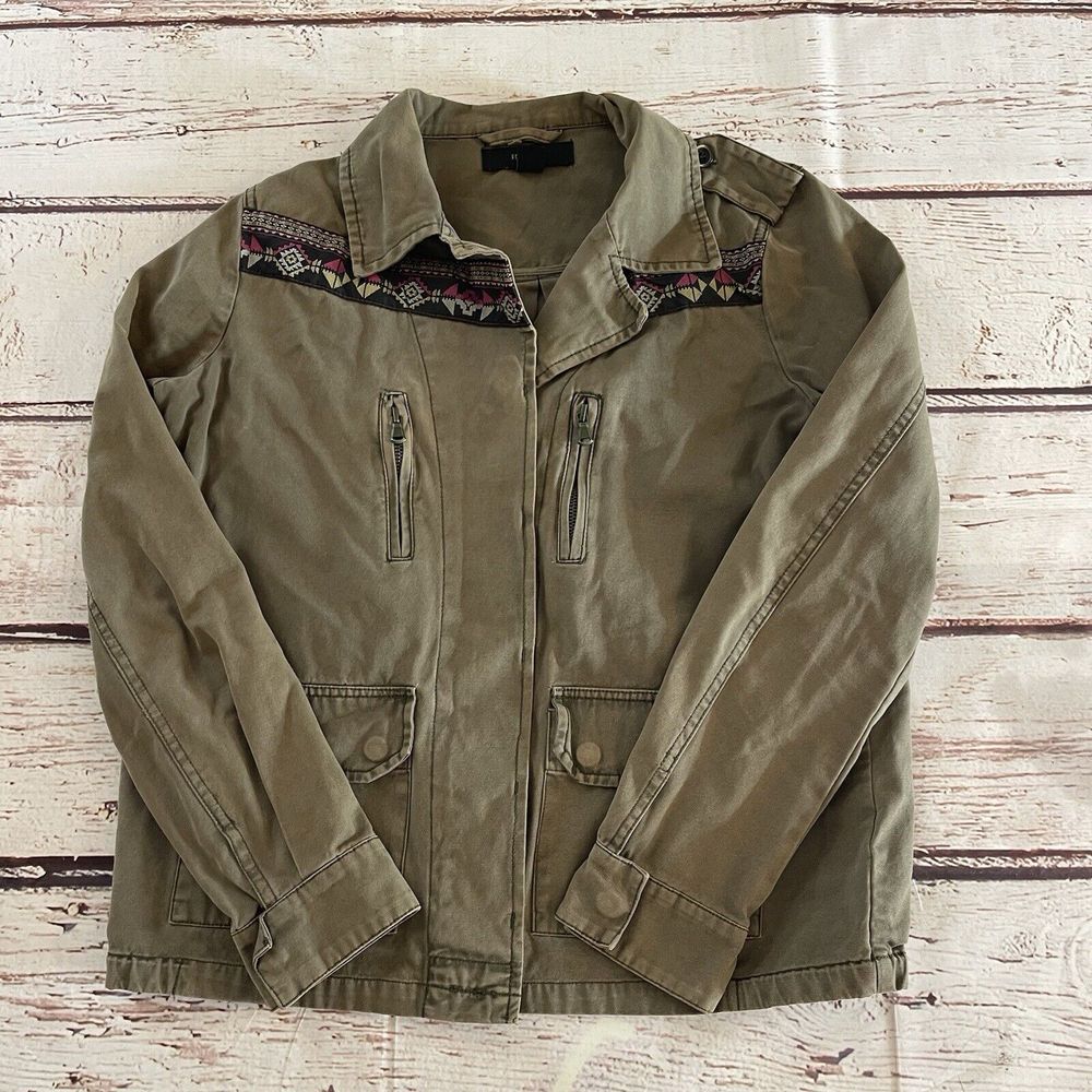 Forever 21 Southwestern Utility Jacket Sz Medium Aztec Olive Army Green Military